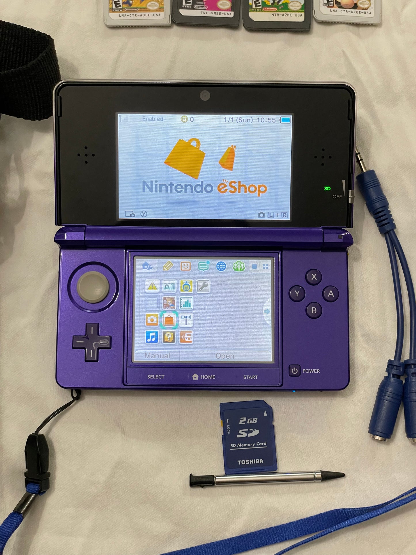Nintendo 3DS Midnight Purple Handheld Console With 8 Games