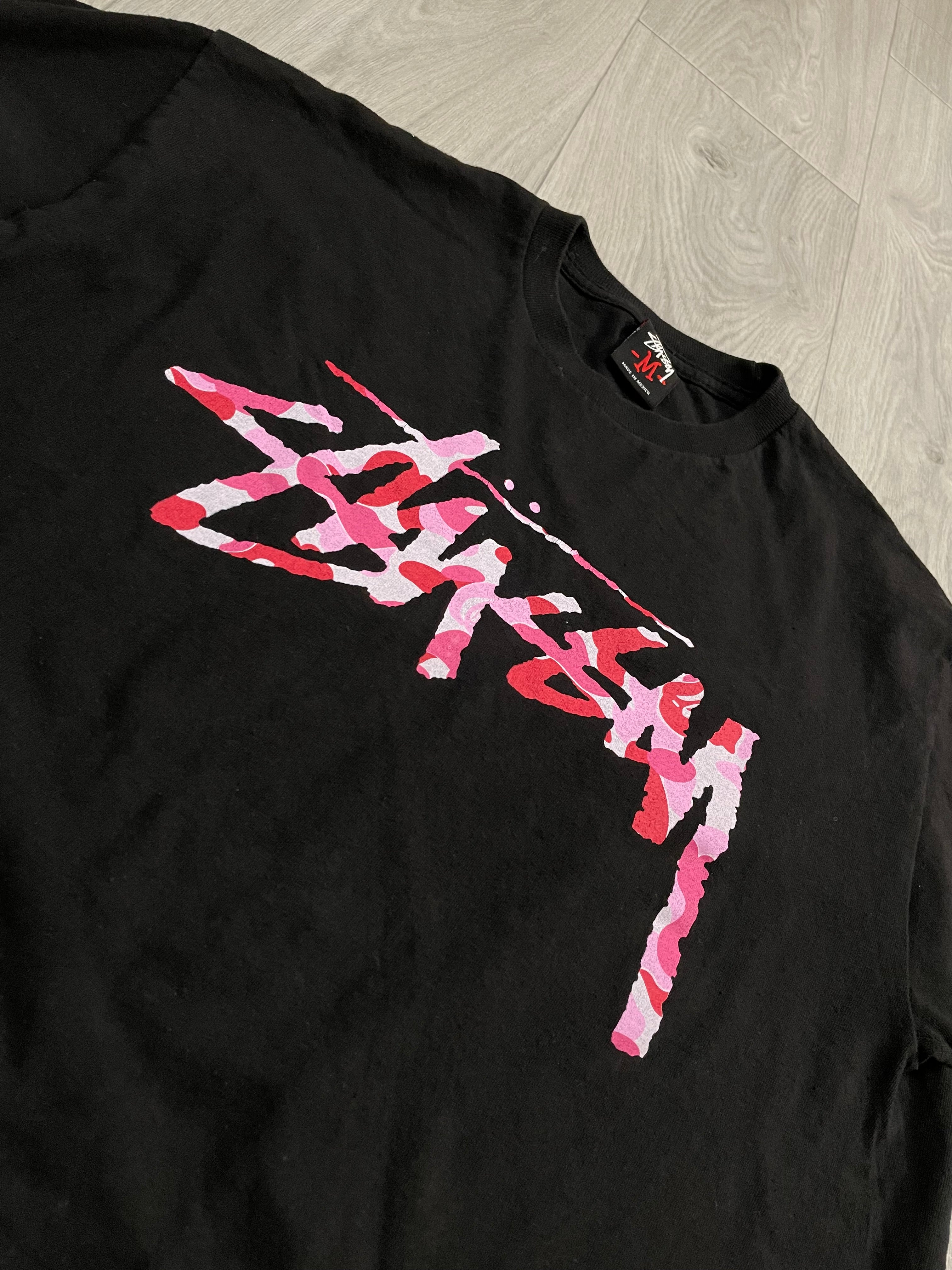 M] BAPE × Stussy 30th Anniversary Black T-shirt ABC Camo Red