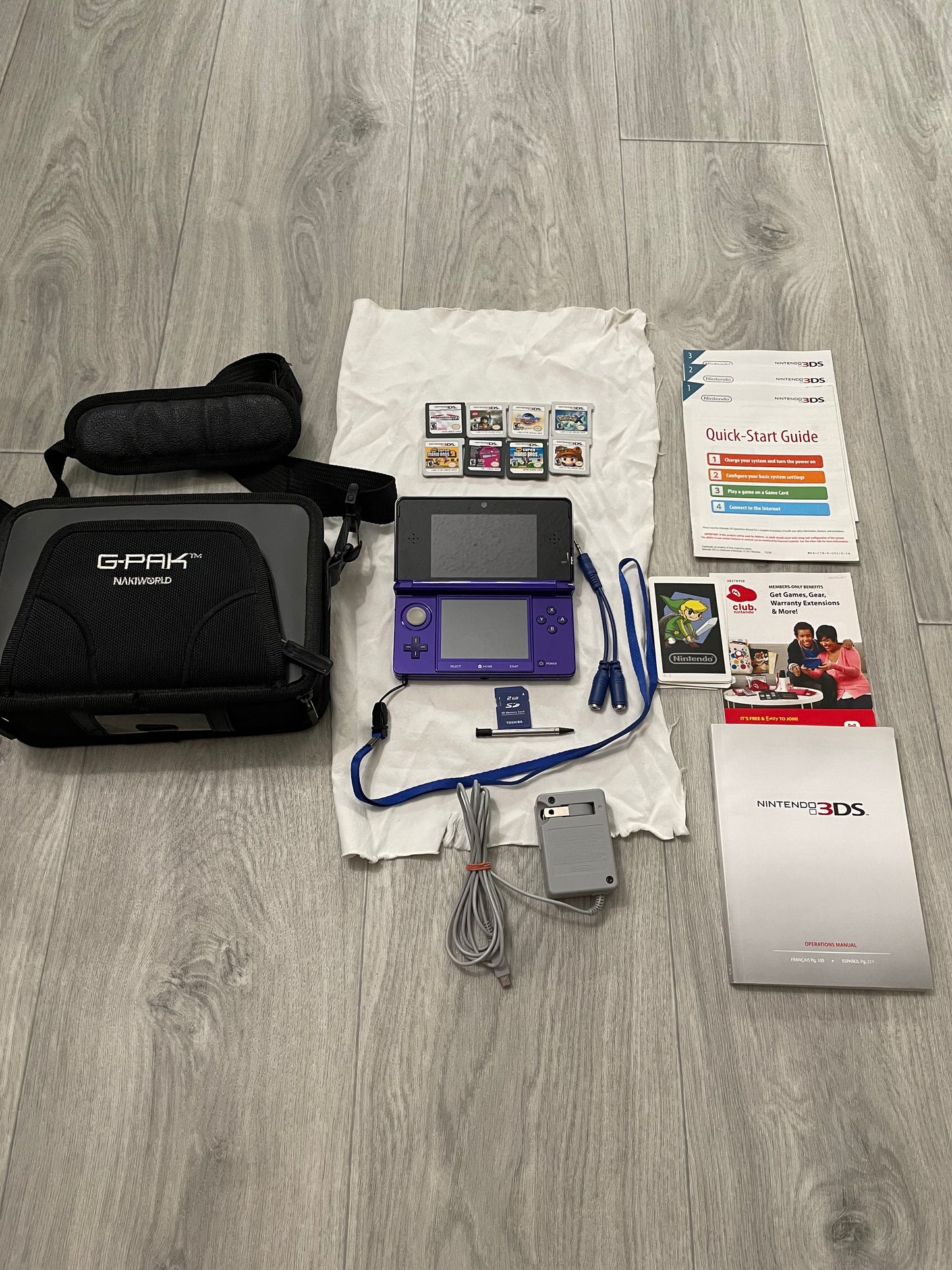 Nintendo 3DS Midnight Purple Handheld Console With 8 Games