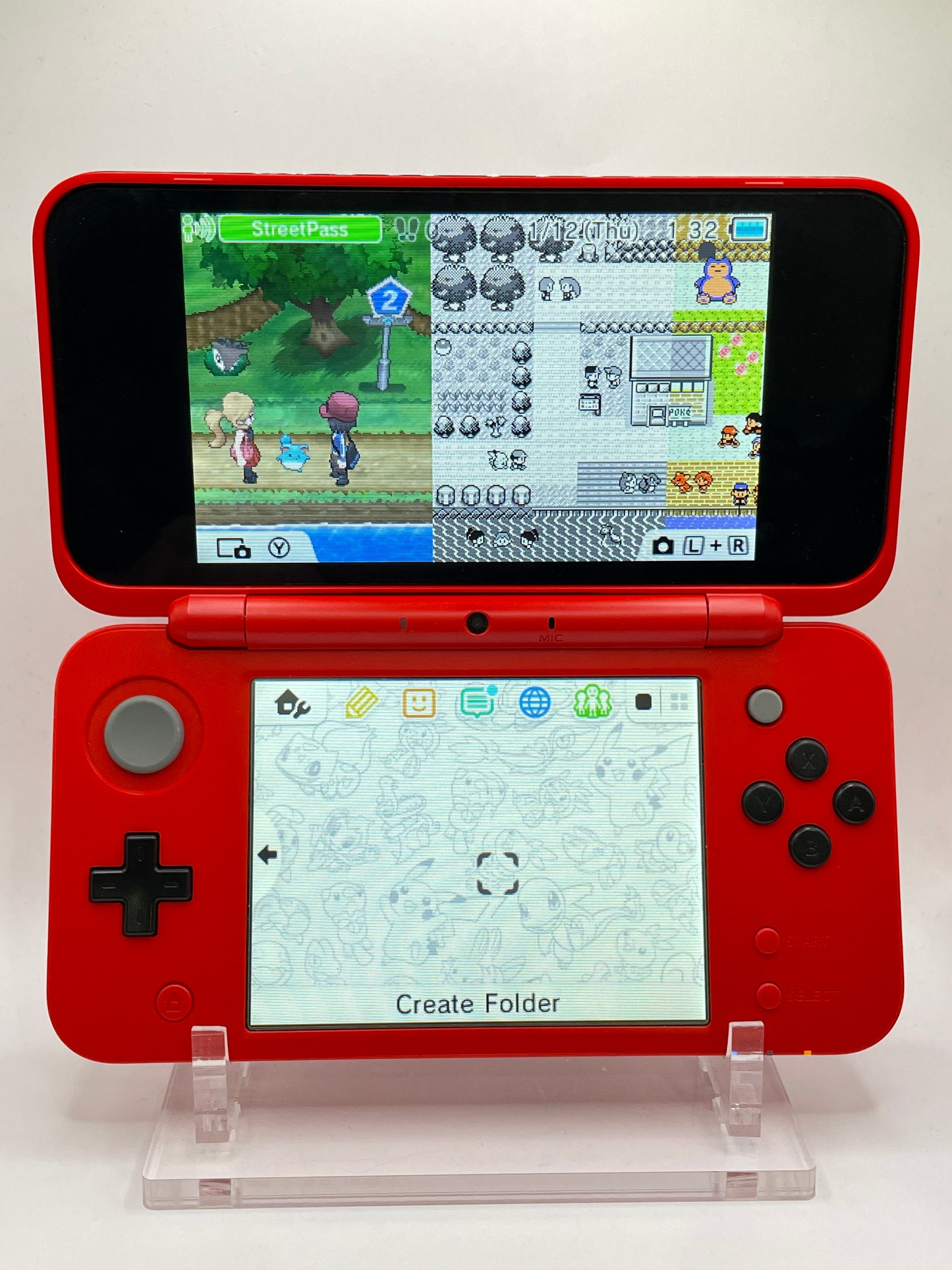 Modded Nintendo 2DS XL Pokeball Edition With Games, Charger, And Stylus