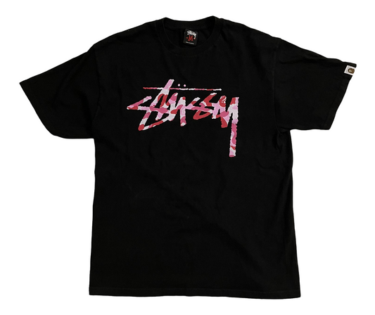 [M] BAPE × Stussy 30th Anniversary Black T-shirt ABC Camo Red