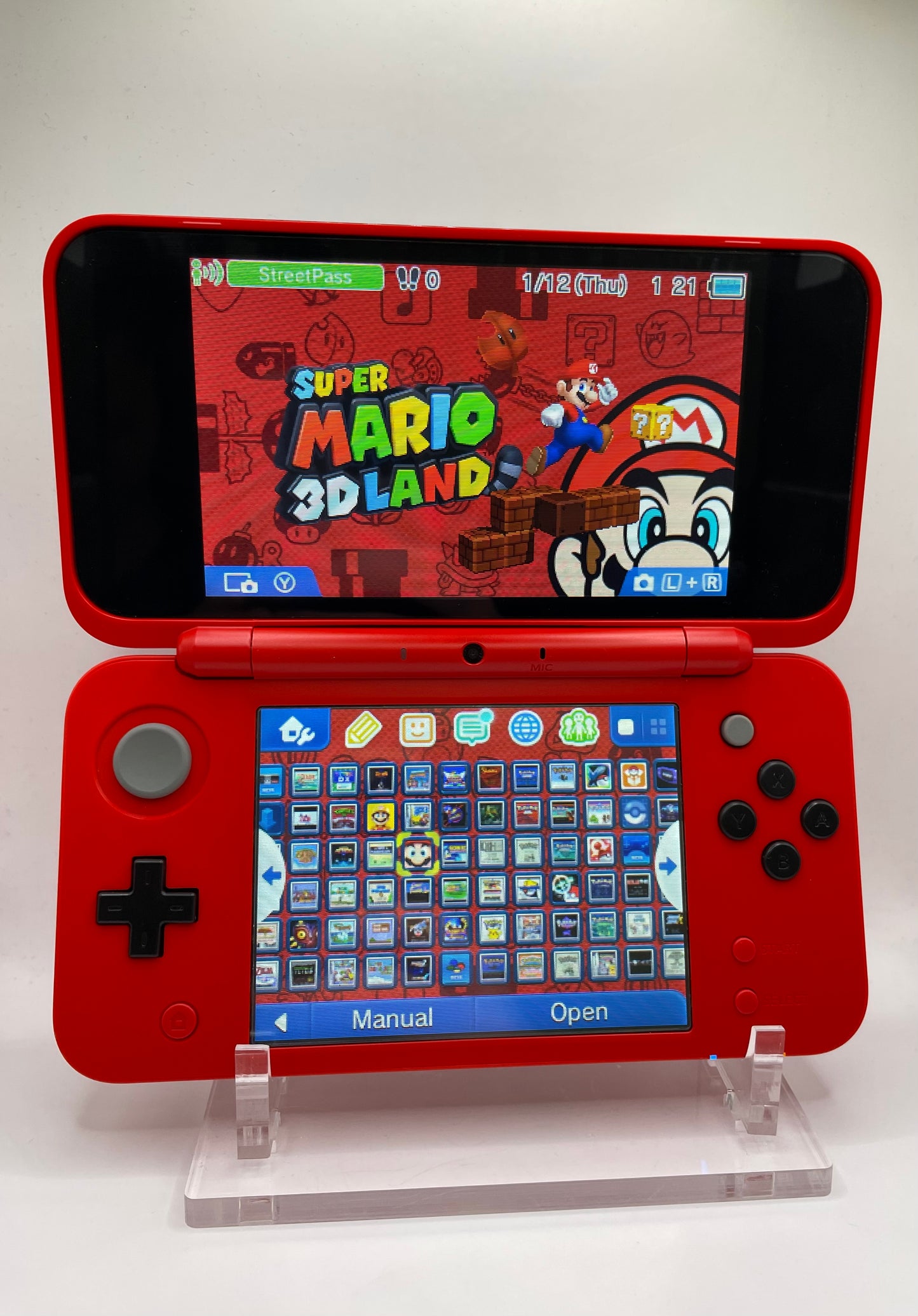 Modded Nintendo 2DS XL Pokeball Edition With Games, Charger, And Stylus